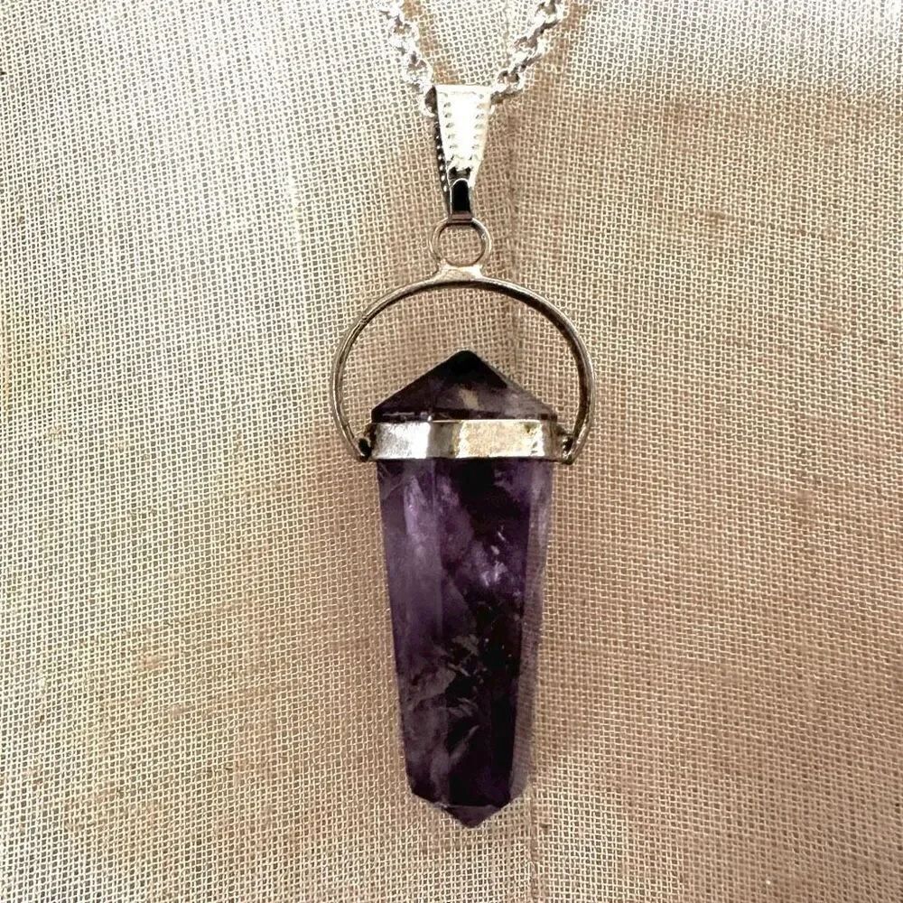 Silver tone amethyst pendant necklace